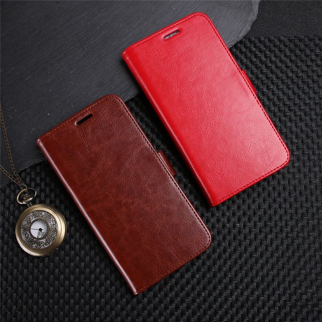 Huawei P Smart Handy Hülle - Crazy Horse Leder Bookcover - mit Visitenkartenfach - rot