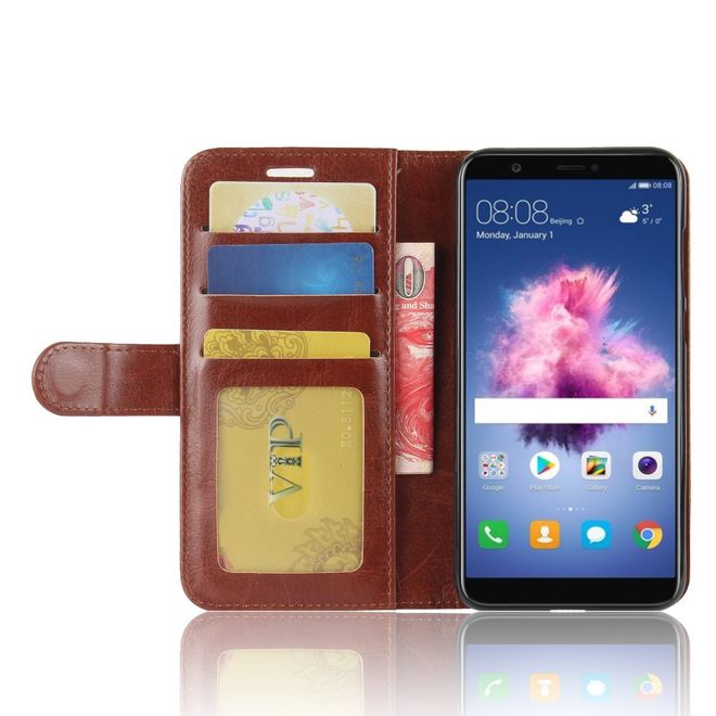 Huawei P Smart Handy Hülle - Crazy Horse Leder Bookcover - mit Visitenkartenfach - braun