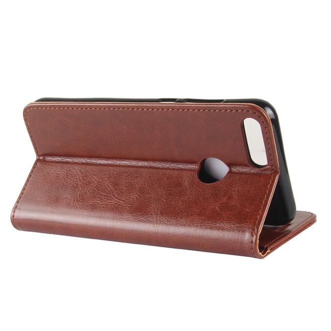 Huawei P Smart Handy Hülle - Crazy Horse Leder Bookcover - mit Visitenkartenfach - braun