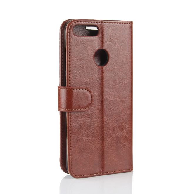 Huawei P Smart Handy Hülle - Crazy Horse Leder Bookcover - mit Visitenkartenfach - braun