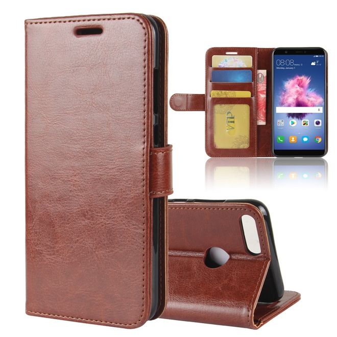 Huawei P Smart Handy Hülle - Crazy Horse Leder Bookcover - mit Visitenkartenfach - braun