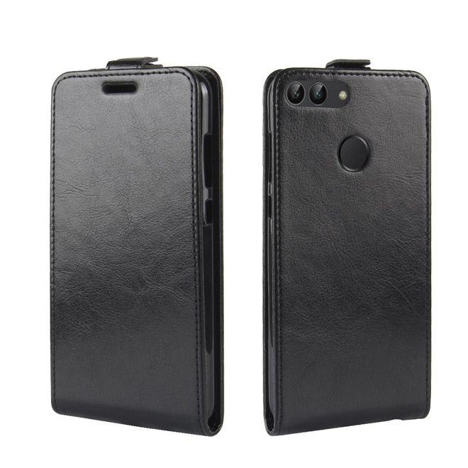 Huawei P Smart Handy Hülle - Crazy Horse Leder Flipcase - vertikal - schwarz
