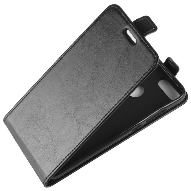 Huawei P Smart Handy Hülle - Crazy Horse Leder Flipcase - vertikal - schwarz