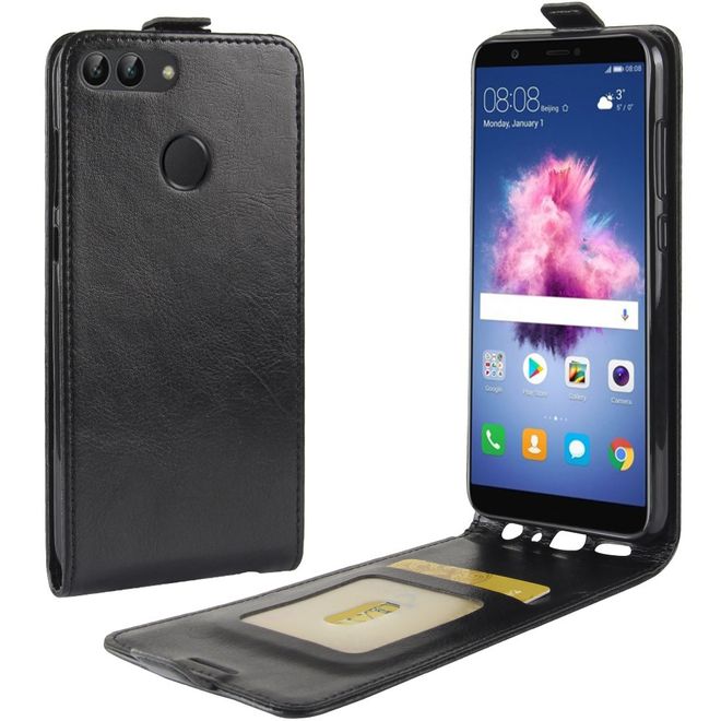 Huawei P Smart Handy Hülle - Crazy Horse Leder Flipcase - vertikal - schwarz