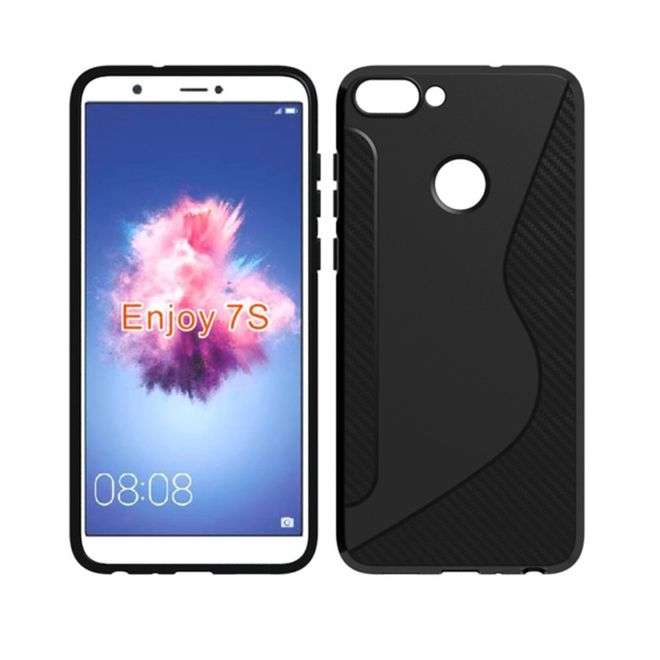 Huawei P Smart Handy Hülle - Elastisches TPU Plastik Softcase - S-Shape - schwarz