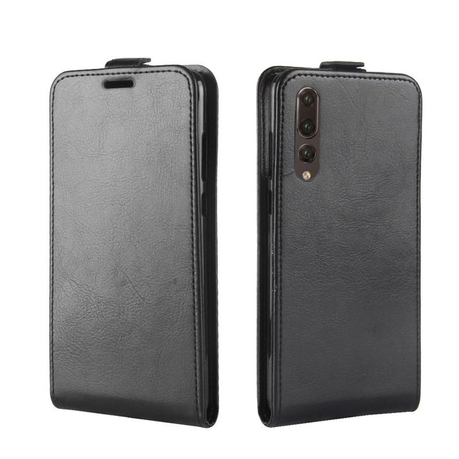 Huawei P20 Pro Handy Hülle - Crazy Horse Leder Flipcase - vertikal - schwarz