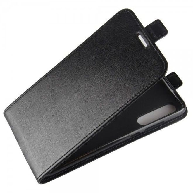 Huawei P20 Pro Handy Hülle - Crazy Horse Leder Flipcase - vertikal - schwarz