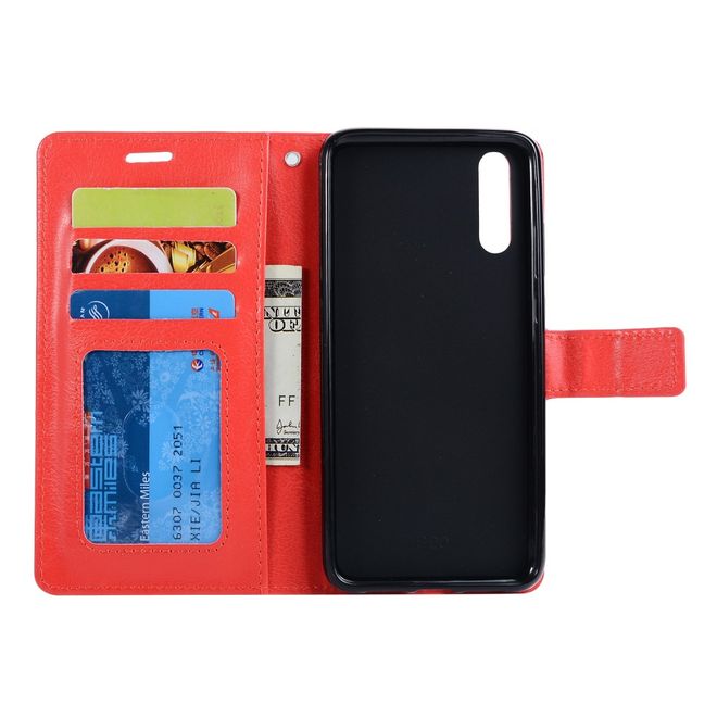 Huawei P20 Pro Handy Hülle - Crazy Horse Leder Bookcover - mit Standfunktion - rot