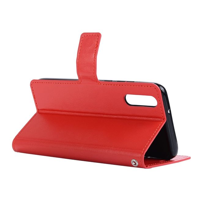 Huawei P20 Pro Handy Hülle - Crazy Horse Leder Bookcover - mit Standfunktion - rot