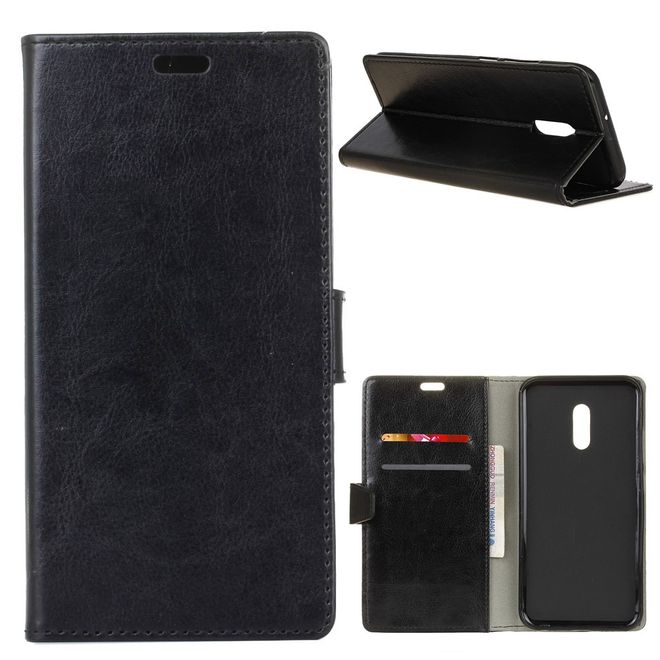 Alcatel 3 Handy Hülle - Crazy Horse Leder Case - mit Standfunktion - schwarz