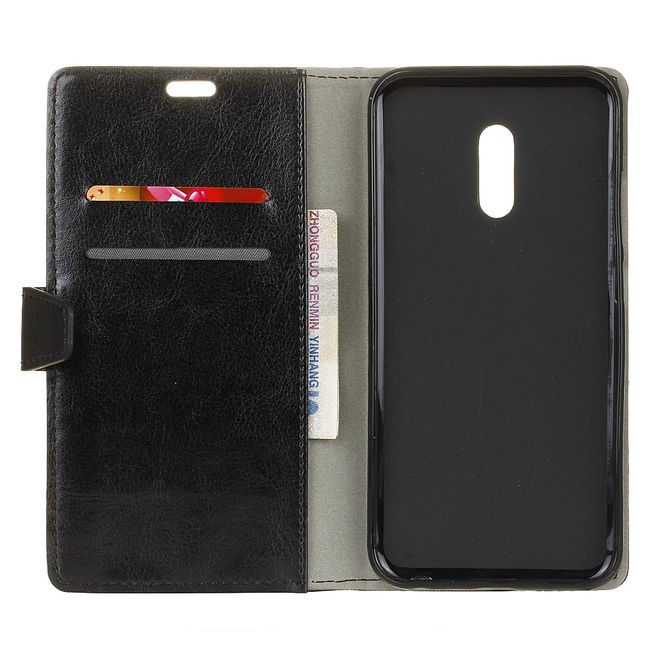 Alcatel 3 Handy Hülle - Crazy Horse Leder Case - mit Standfunktion - schwarz