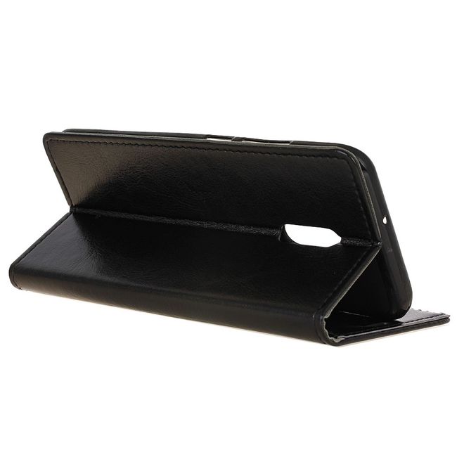 Alcatel 3 Handy Hülle - Crazy Horse Leder Case - mit Standfunktion - schwarz