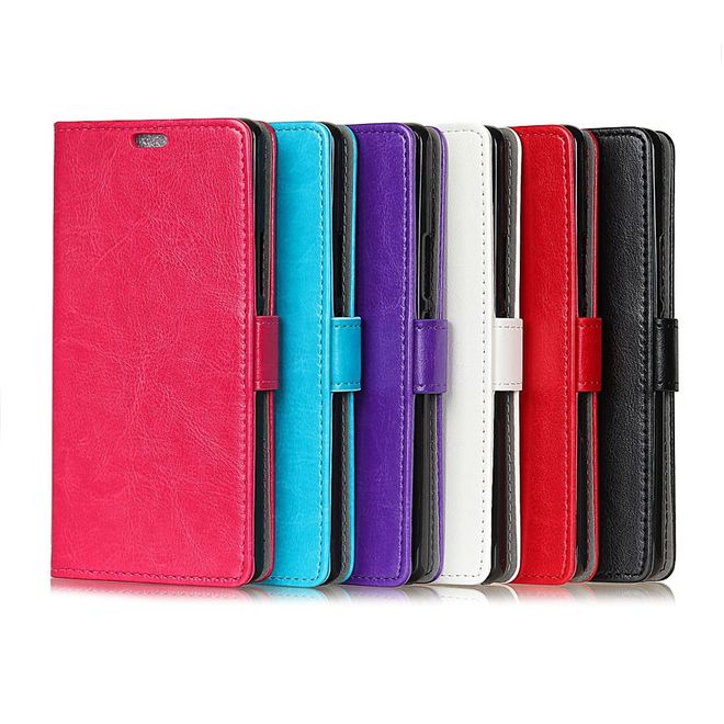 Alcatel 3 Handy Hülle - Crazy Horse Leder Case - mit Standfunktion - schwarz