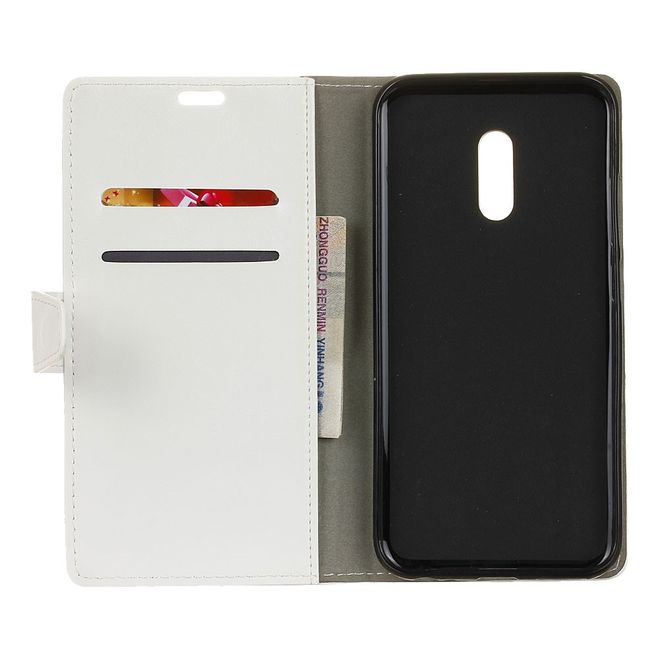 Alcatel 3 Handy Hülle - Crazy Horse Leder Case - mit Standfunktion - weiss