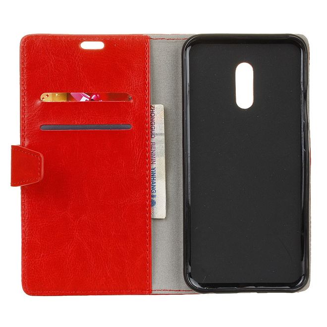 Alcatel 3 Handy Hülle - Crazy Horse Leder Case - mit Standfunktion - rot