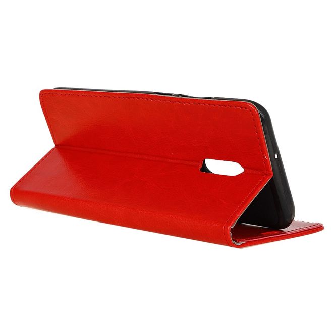Alcatel 3 Handy Hülle - Crazy Horse Leder Case - mit Standfunktion - rot
