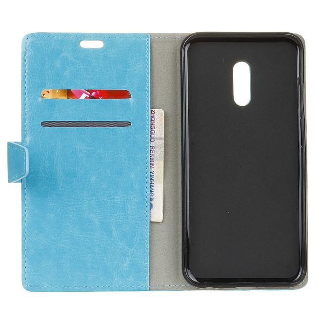 Alcatel 3 Handy Hülle - Crazy Horse Leder Case - mit Standfunktion - blau