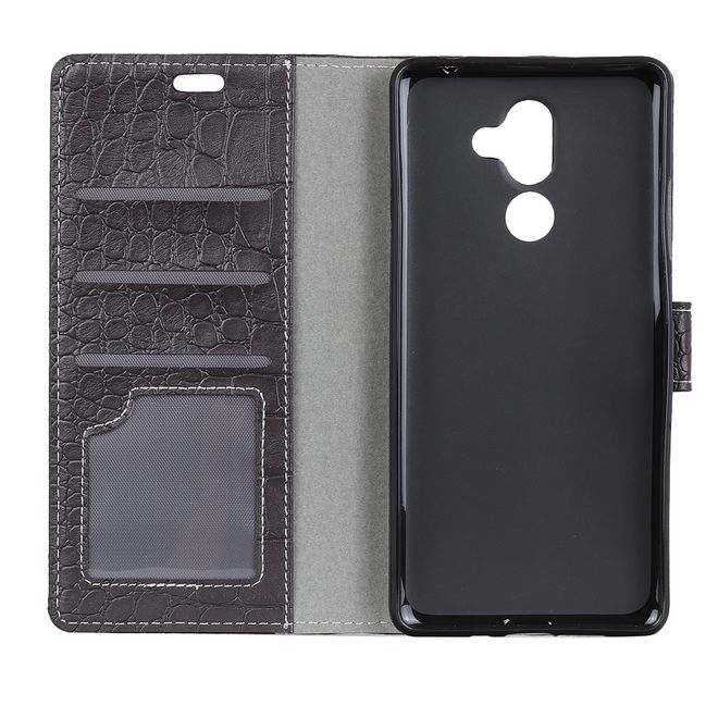 Alcatel 3X Handy Hülle - Case aus Leder - mit Krokodiltextur und Standfunktion - schwarz