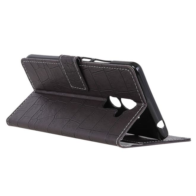 Alcatel 3X Handy Hülle - Case aus Leder - mit Krokodiltextur und Standfunktion - schwarz