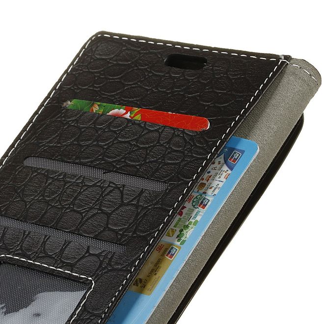 Alcatel 3X Handy Hülle - Case aus Leder - mit Krokodiltextur und Standfunktion - schwarz