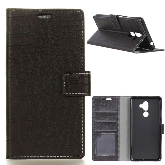 Alcatel 3X Handy Hülle - Case aus Leder - mit Krokodiltextur und Standfunktion - schwarz