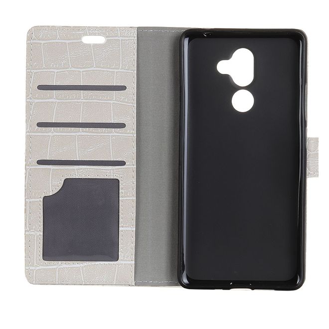 Alcatel 3X Handy Hülle - Case aus Leder - mit Krokodiltextur und Standfunktion - weiss
