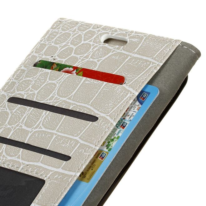 Alcatel 3X Handy Hülle - Case aus Leder - mit Krokodiltextur und Standfunktion - weiss