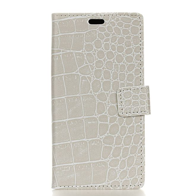 Alcatel 3X Handy Hülle - Case aus Leder - mit Krokodiltextur und Standfunktion - weiss