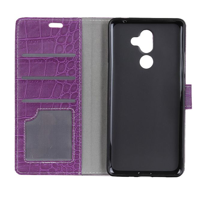Alcatel 3X Handy Hülle - Case aus Leder - mit Krokodiltextur und Standfunktion - purpur