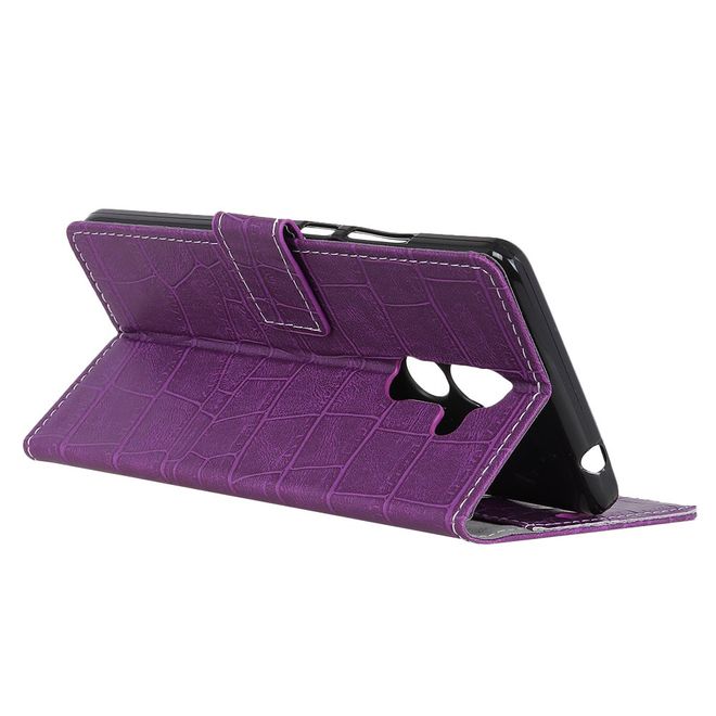 Alcatel 3X Handy Hülle - Case aus Leder - mit Krokodiltextur und Standfunktion - purpur