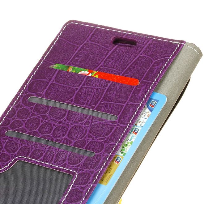 Alcatel 3X Handy Hülle - Case aus Leder - mit Krokodiltextur und Standfunktion - purpur