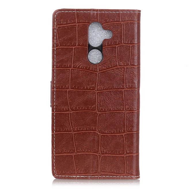 Alcatel 3X Handy Hülle - Case aus Leder - mit Krokodiltextur und Standfunktion - braun