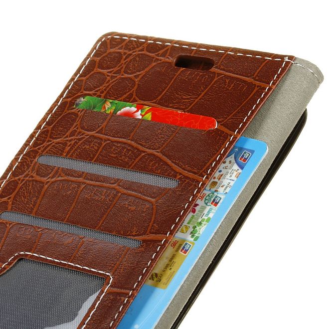 Alcatel 3X Handy Hülle - Case aus Leder - mit Krokodiltextur und Standfunktion - braun