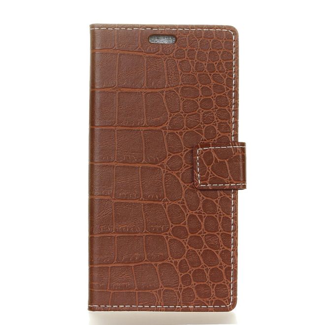 Alcatel 3X Handy Hülle - Case aus Leder - mit Krokodiltextur und Standfunktion - braun