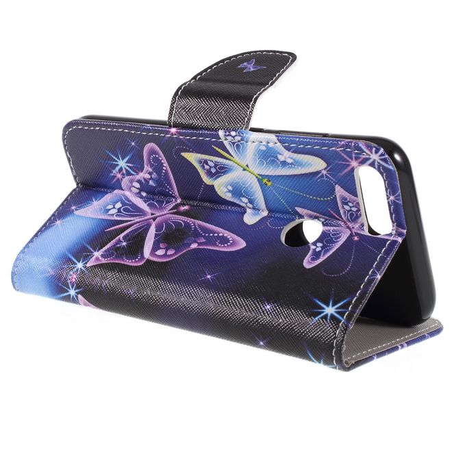 Huawei Honor 9 Lite Handyhülle - Leder Image Series Case - leuchtende Schmetterlinge