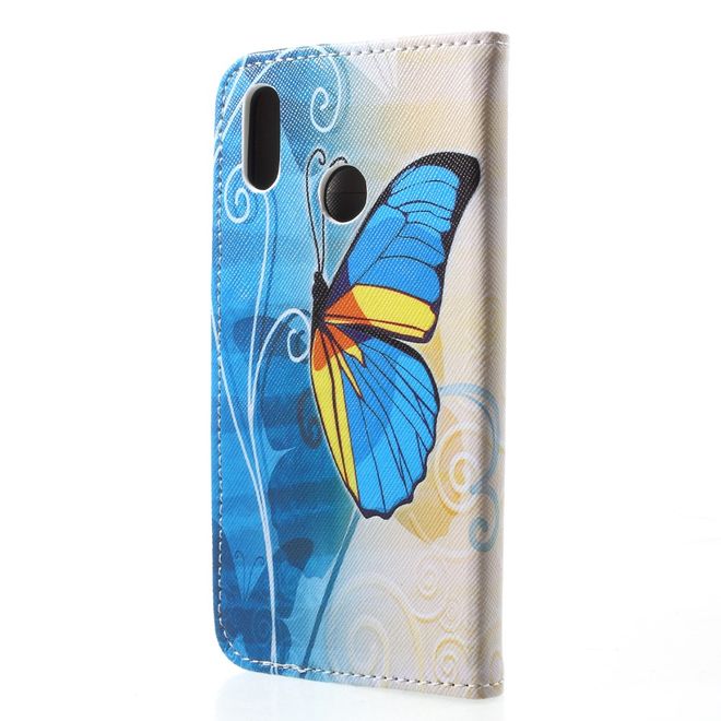 Huawei P20 Lite Handyhülle - Leder Image Series Case - blaugelber Schmetterling