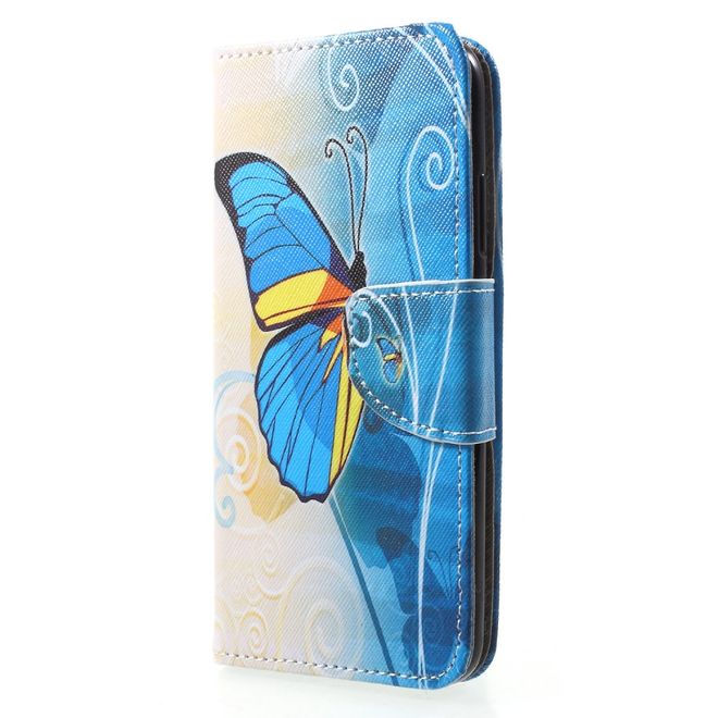Huawei P20 Lite Handyhülle - Leder Image Series Case - blaugelber Schmetterling