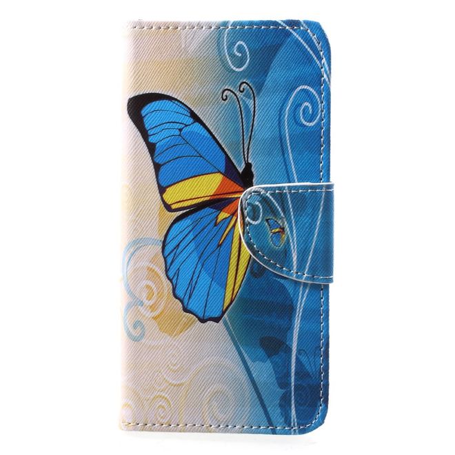Huawei P20 Lite Handyhülle - Leder Image Series Case - blaugelber Schmetterling