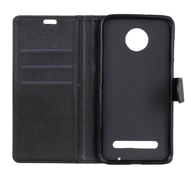 Motorola Moto Z3 Play Handy Hülle - Litchi Leder Bookcover Series - schwarz