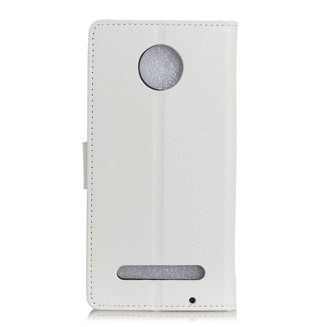 Motorola Moto Z3 Play Handy Hülle - Litchi Leder Bookcover Series - weiss