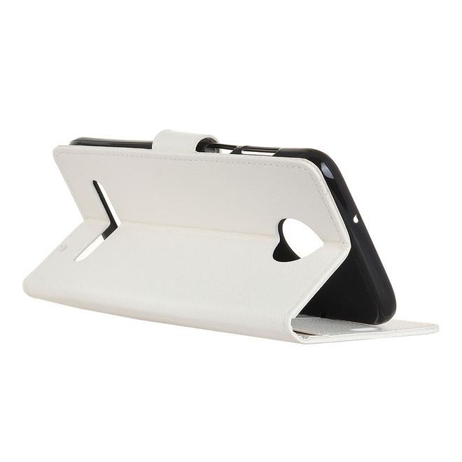 Motorola Moto Z3 Play Handy Hülle - Litchi Leder Bookcover Series - weiss