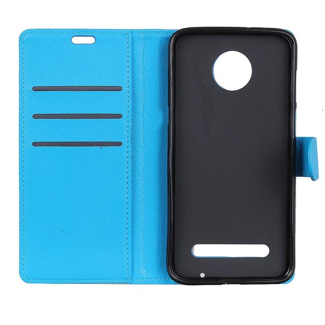 Motorola Moto Z3 Play Handy Hülle - Litchi Leder Bookcover Series - blau