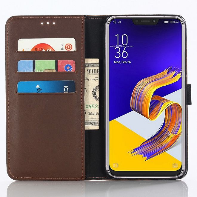 Asus Zenfone 5Z (ZS620KL) Handyhülle - Crazy Horse Leder Bookcover - kaffeefarben