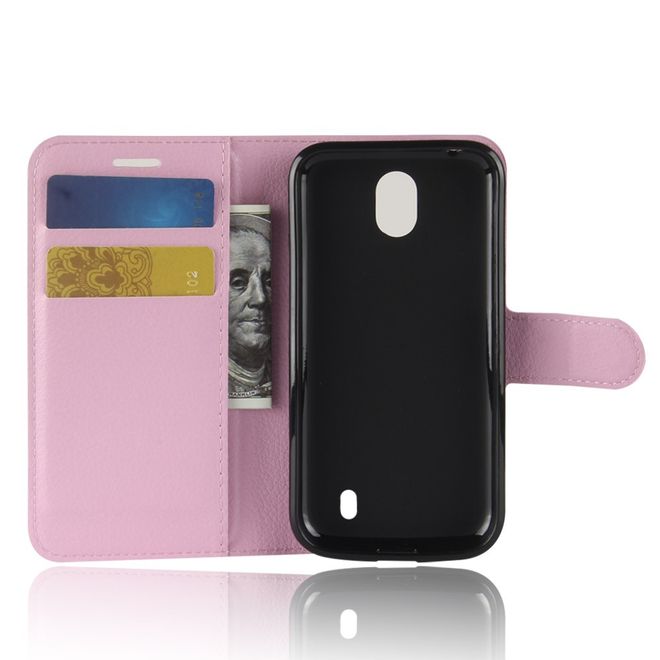 Nokia 1 Handyhülle - Litchi Leder Bookcover Series - pink