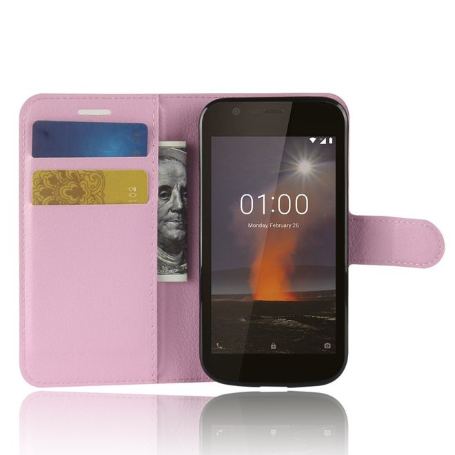 Nokia 1 Handyhülle - Litchi Leder Bookcover Series - pink