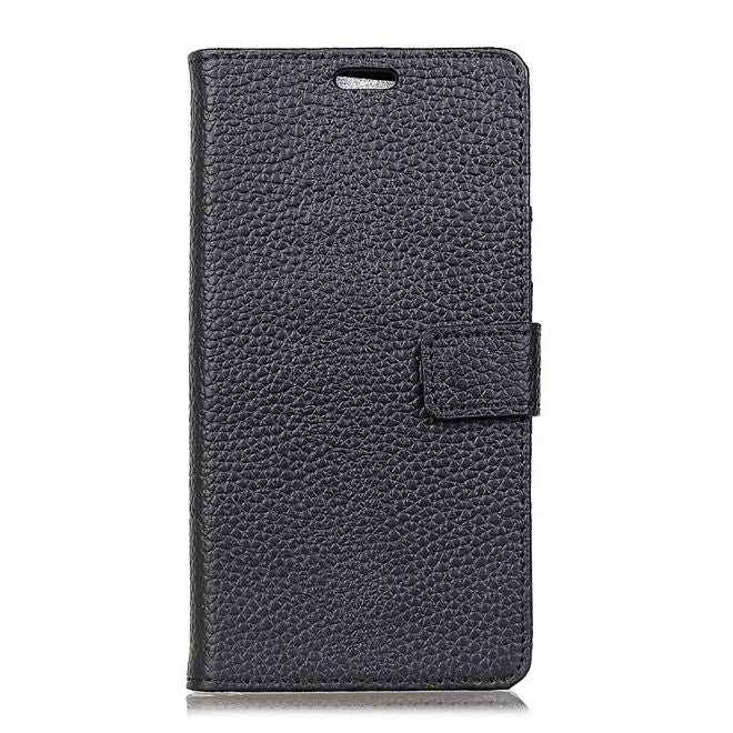 HTC Desire 12 Echtleder Hülle - Litchi Echtleder Bookcover Series - schwarz