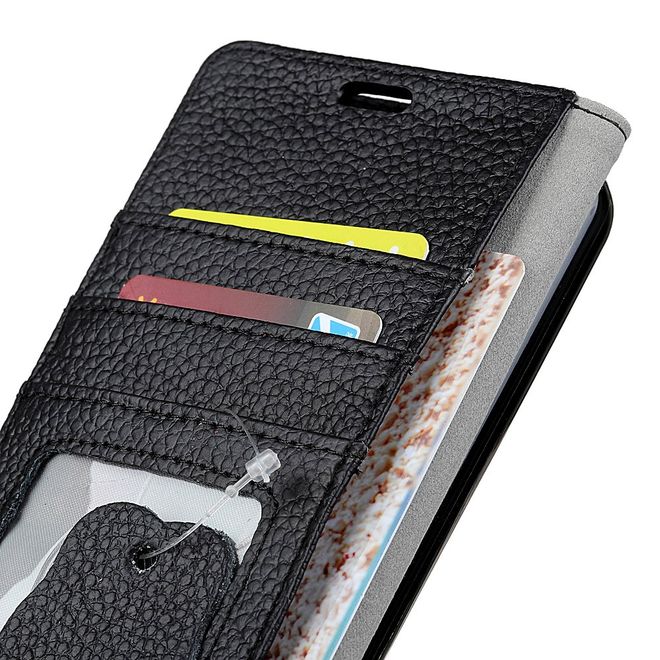 HTC Desire 12 Echtleder Hülle - Litchi Echtleder Bookcover Series - schwarz