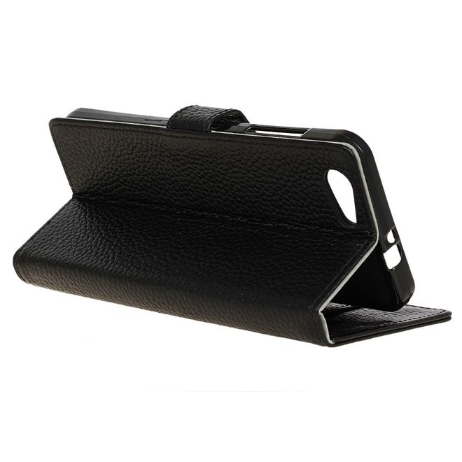 HTC Desire 12 Echtleder Hülle - Litchi Echtleder Bookcover Series - schwarz