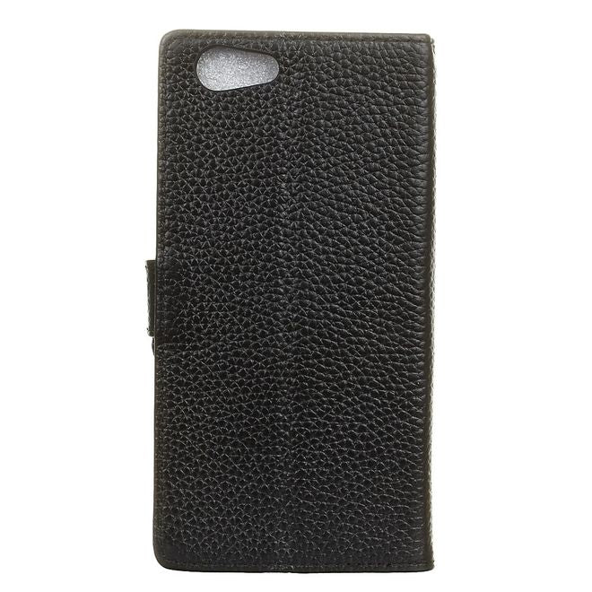 HTC Desire 12 Echtleder Hülle - Litchi Echtleder Bookcover Series - schwarz