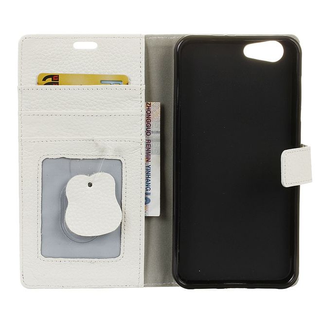 HTC Desire 12 Echtleder Hülle - Litchi Echtleder Bookcover Series - weiss